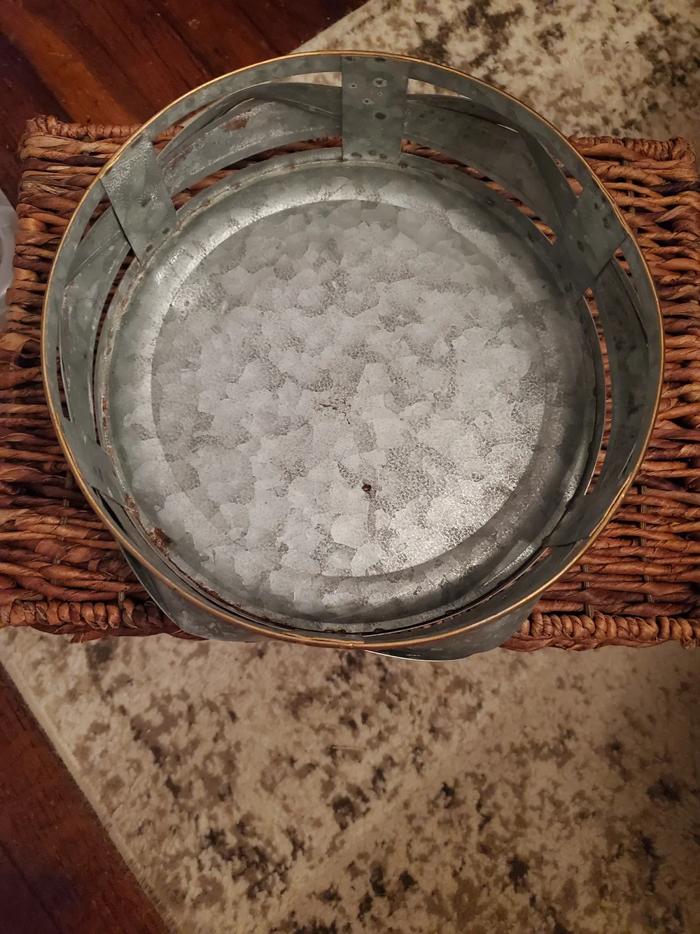 Galvanized Metal Decorative Bowl with Thin Brass Rim